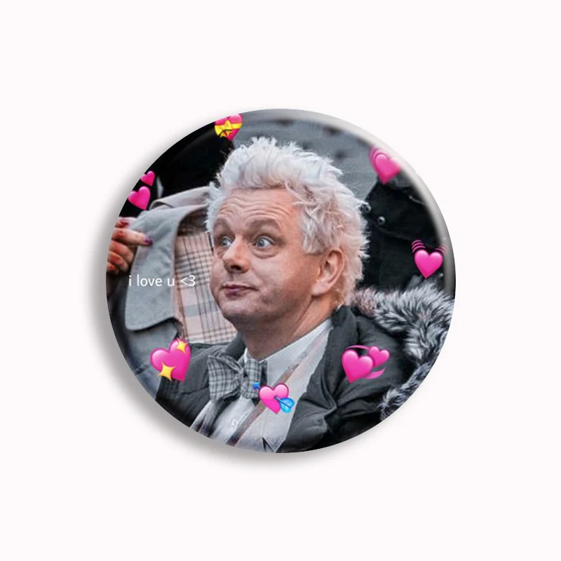 Hot British TV Good Omens Ineffable Crowley Angel Demon Wings Personality Brooch Gay Souvenirs Jewelry Badge For Friends 58mm