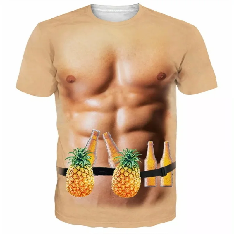 Herren Cartoon 3D Muskel-ABS Fake Nackt-Print Kurzarm Rundhals T-Shirt Lustiges Neuheit Streetwear Casual Party Cosplay T-Shirts – Detail 12