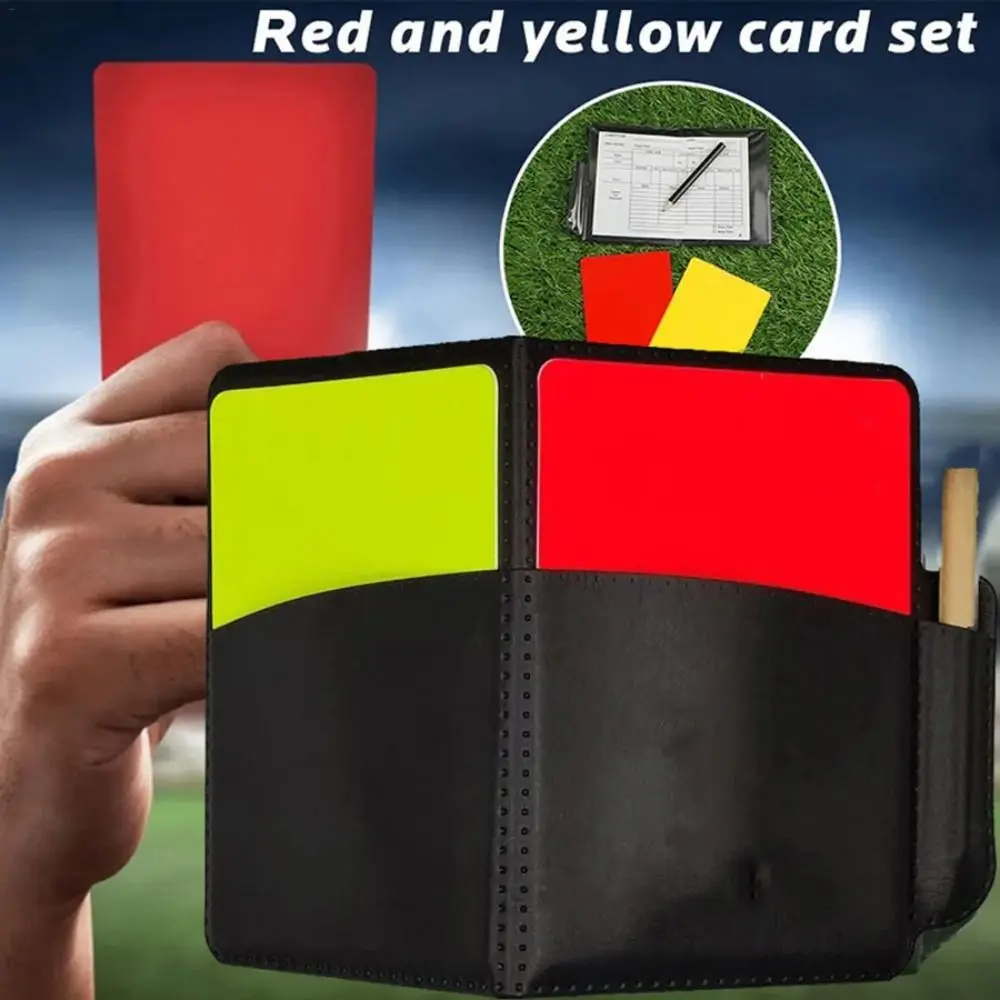 

New With Leather Wallet Football Red and Yellow Cards Red Yellow Cards Fluorescent Recording Paper Pencil Football Equipment