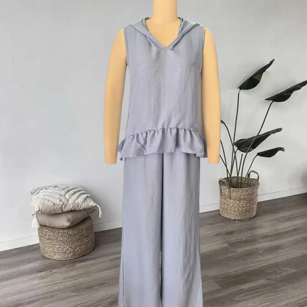 

Women's Sets Two 2 Pcs Sale Casual Loose Sleeveless Blouse Shirts&High Waist Wide Leg Pant Suits Casual Ruffle Lounge Outfits