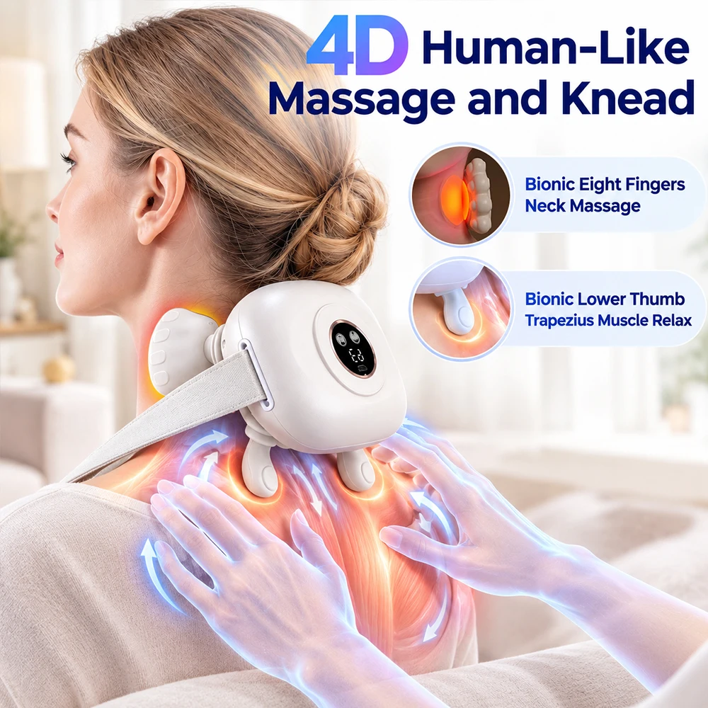Wireless Bionic Finger Massager Heated Trapezius Kneading Neck Shoulder Shawl Multi-functional Handheld with Brushless Motor