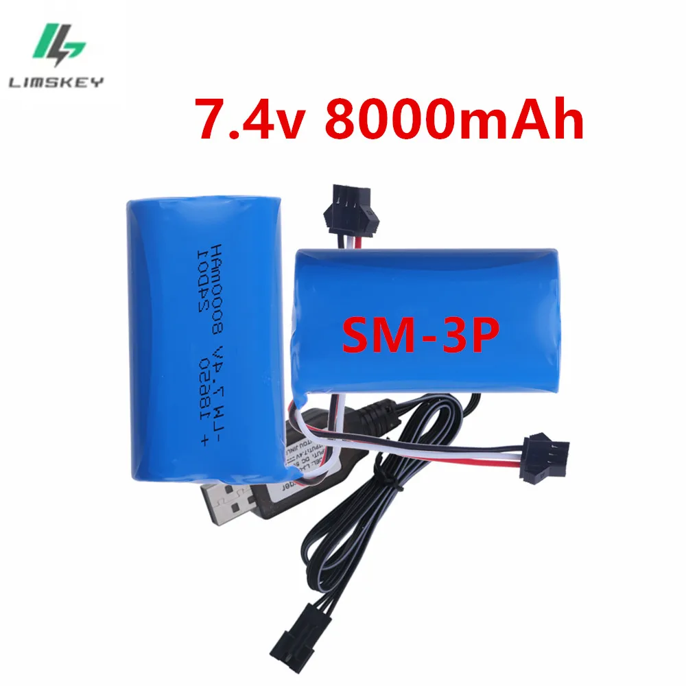 8000mAh Battery for MN99S RC Car with SM3P Plug 18650 7.4V Lipo Battery for LC79 MN82 MN90 MN78 MN128 MN RC Car Parts