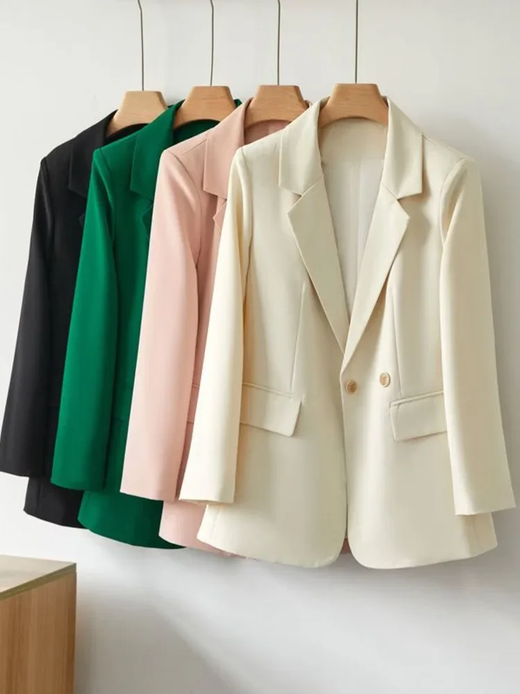 Imagem -06 - Blazers Trespassado para Mulher Cabolsas Clássicos Macios e Elegantes Monocromáticos Simples e Elegantes Combinam com Tudo Elegantes e Elegantes Top Novos