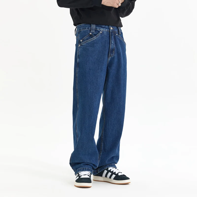 

Fashion Cleanfit Jeans Men Vintage Casual Loose Wide Leg Baggy Jeans Plus Size Denim Pants Man Classic Blue Trousers