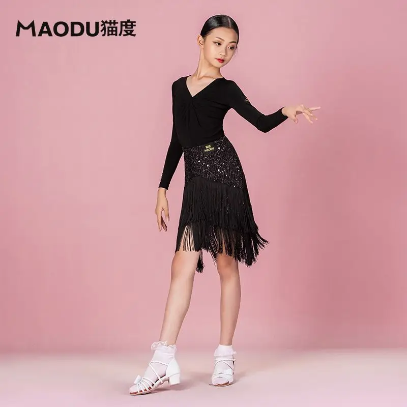 Womens Latin Dance Dress Women Adult Latin Dance Practice Dress Tap Dance Show Black Tassel Dress