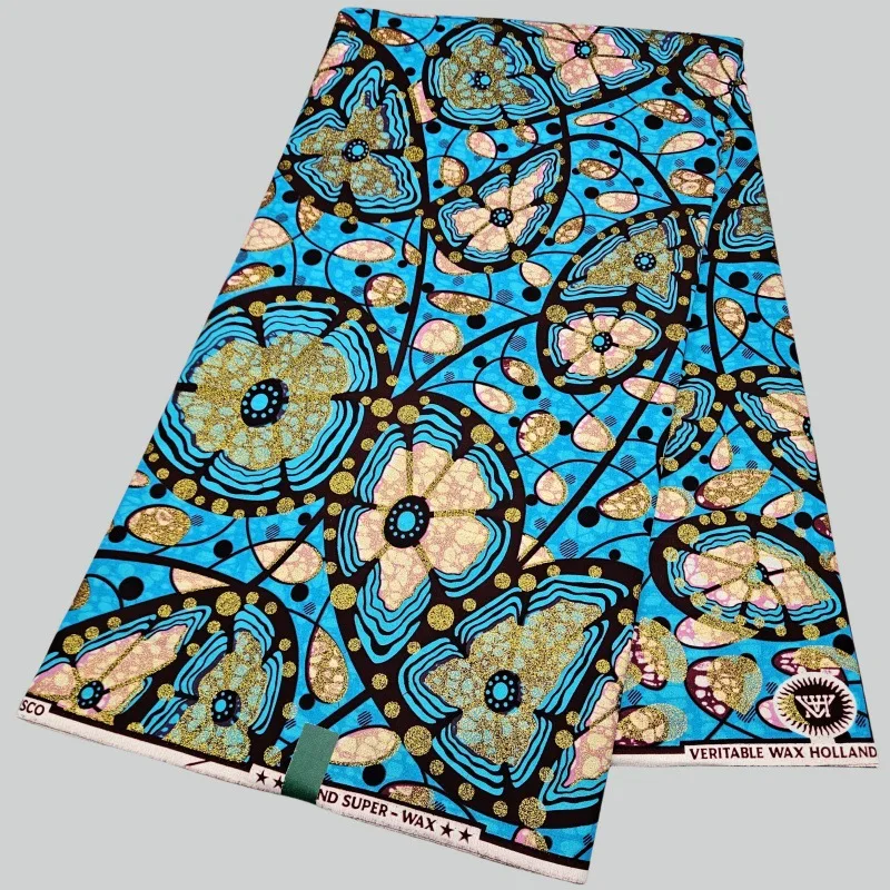 

46-дюймовая длинная хлопковая африканская восковая ткань шириной 6 ярдов для шитья своими руками, синяя ткань батик с цветочным принтом для платья, подушек, дивана R2882