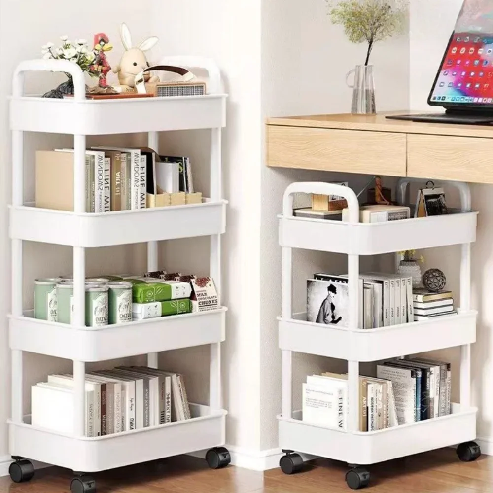 Mobile Bookshelf Multi-Layer Storage Trolley Storage Racks Organizer Living Room Snacks Shelf Household Kitchen Cart with Wheels