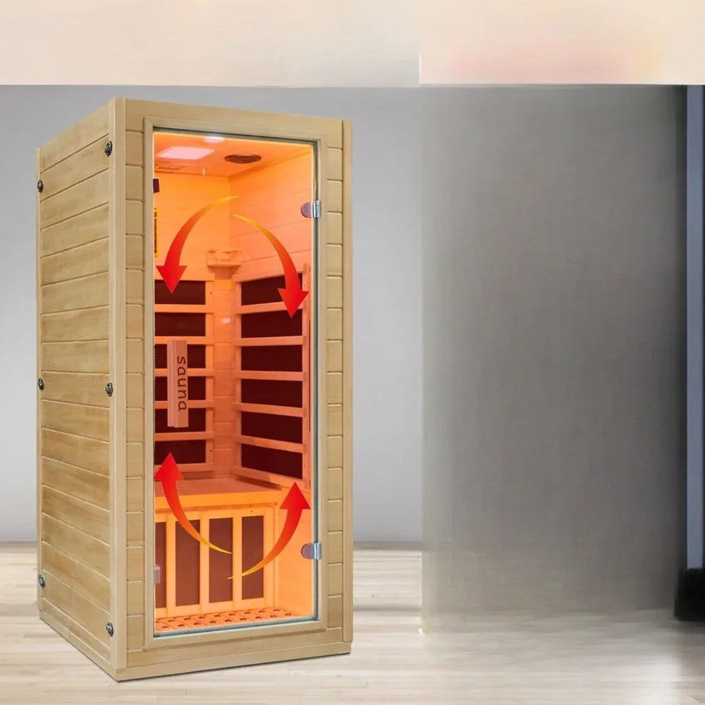 

Infrared Home Sauna Room with One Person, Hemlock Wood Indoor Dry Sauna, Low Electromotive Force LCD Control Panel Infrared