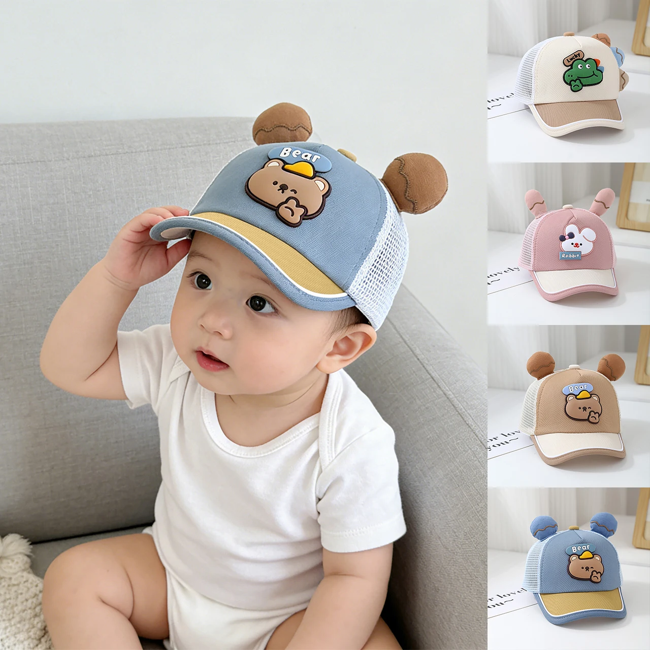 

Детская бейсбольная кепка с милыми животными из мультфильмов, летняя сетчатая дышащая хлопковая кепка с козырьком для мальчиков и девочек, солнцезащитная кепка для новорожденных