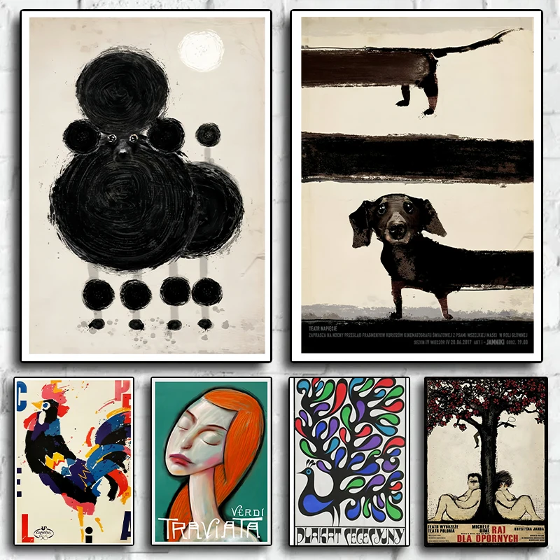 (2D Canvas Painting) Dachshund Poodle Peacock Ryszard Kaja Artworks Posters Canvas Printing Abstract Wall Art Picture for Liv