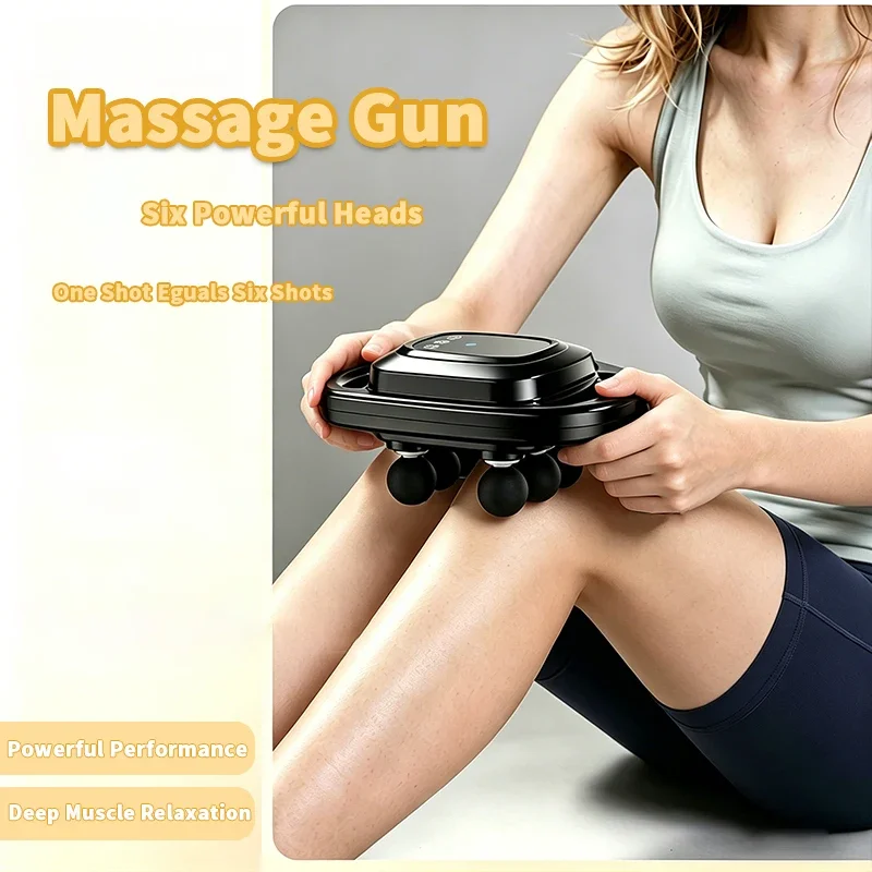 Pistola de masaje de seis cabezales de alta potencia, masajeador oscilante de tejido profundo, dispositivo de masaje para el hogar, pistola de masaje para relajación muscular