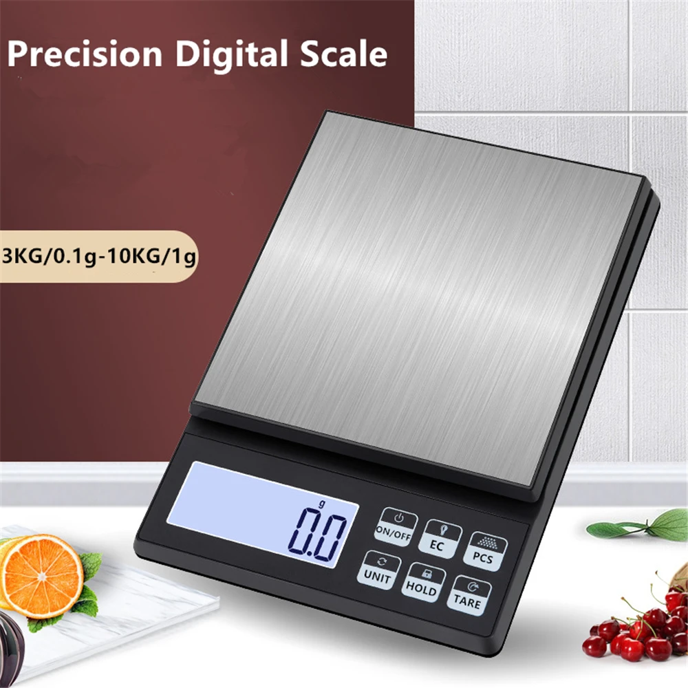 

Digital Precision Kitchen Scale with PCS Counting Function 0.1g High Accuracy Stainless Steel Weighing Scale LCD Backlight Tare