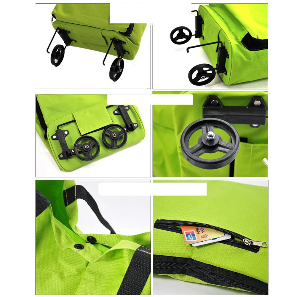 

Foldable Shopping Trolley Bag Green Oxford Fabric Durable Lightweight Wearresistant Smooth Rolling Wheels Large Capacity Storage