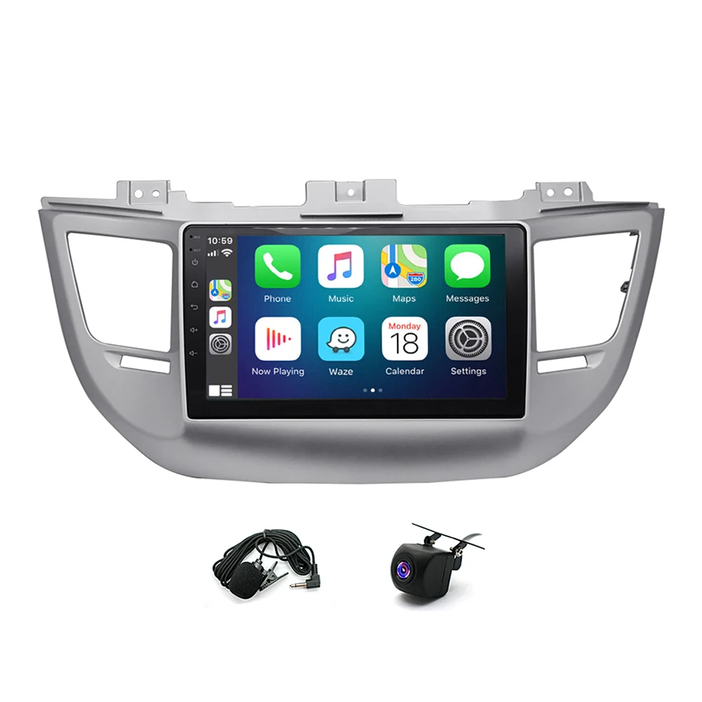 Navegação de carro 9 polegadas para 2015-2019 Hyundai Novo Tucson Android 15 adequado para Carplay + Android auto /2 + 64G + câmera AHD + microfone