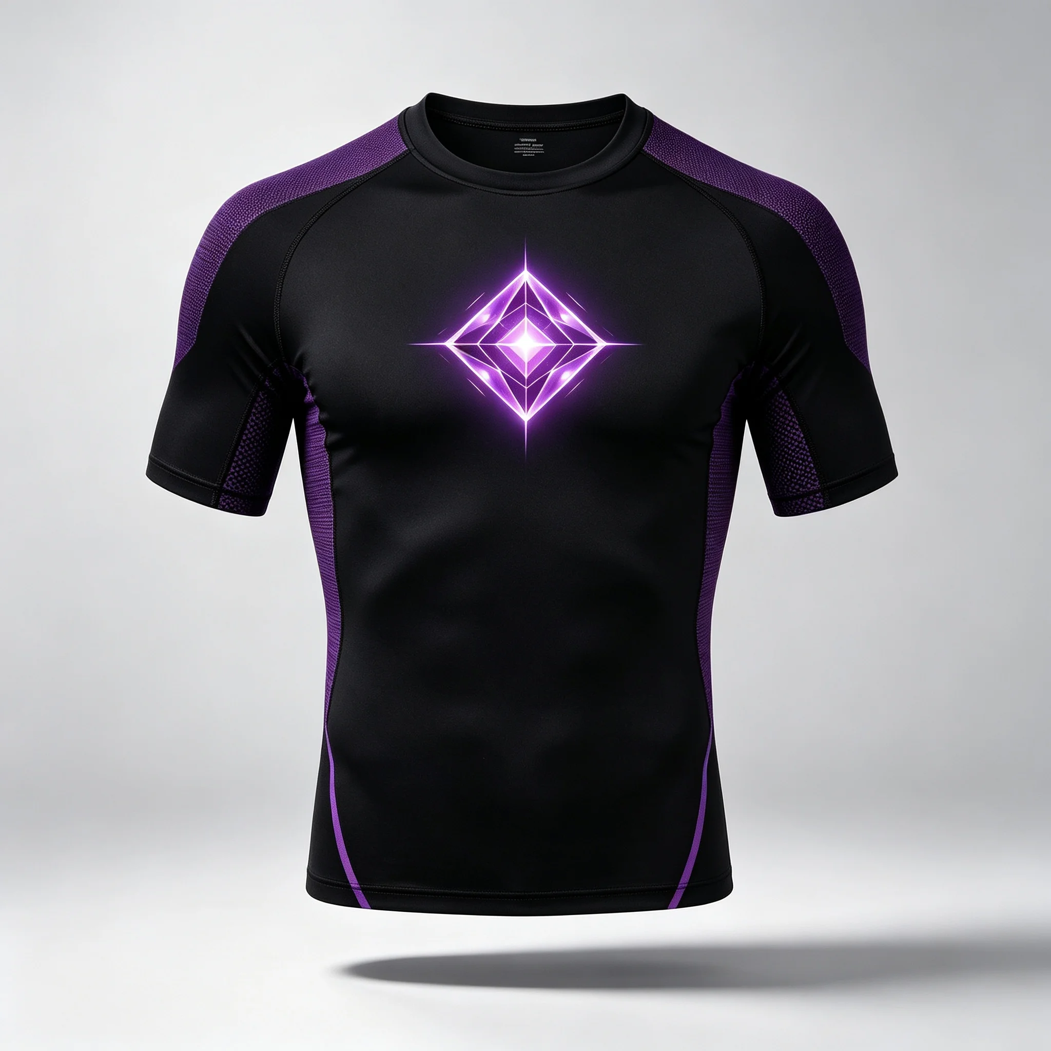 Men Quick Dry Compression Shirt Purple Neon Diamond Print, Athletic Fitness Gym Running Training Short Sleeve Tactical Tee