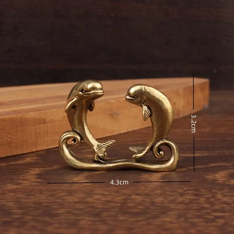 1/2Pcs Brass Double Dolphin Decorative Figurine With Vintage Antique Finish For Home Office Desktop Ornament