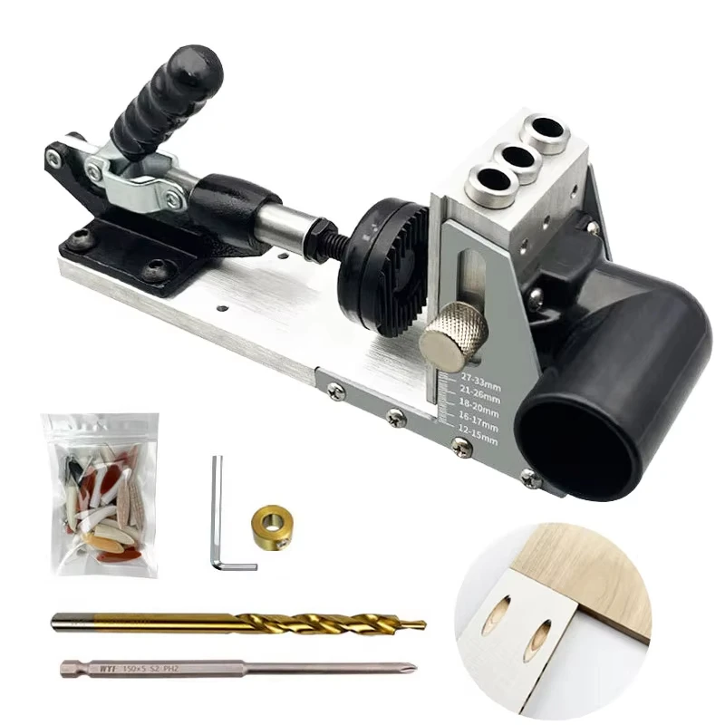 Pocket Hole Jig Kit 15 Degree Angled Holes, Woodworking Drill Guide with Dust Port, Strong Joint System for Carpenter