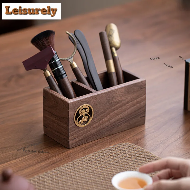 HOYIHM Black Walnut Wood Cloud Pattern Tea Six Gentlemen Antique Tea Tool Set Teaware Utensils Chinese Tea Tableware Gifts