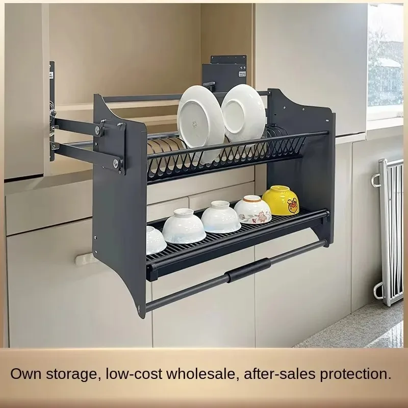 Stainless Steel Dishes Hanging Cabinet Pull Basket Double Layer 2 Shelves Lifting Modern Simplicity Design  Kitchen Organizer