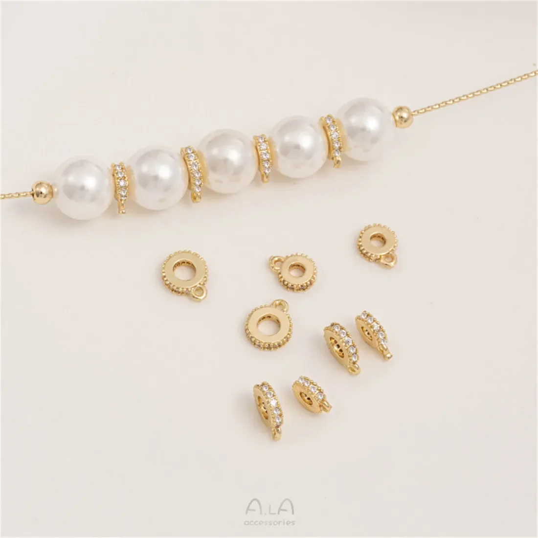 14K goud omwikkeld met hangende ring, zirkoon spacer, handgemaakte pakking, DIY hangende hanger, armband, ketting, sieradenaccessoires