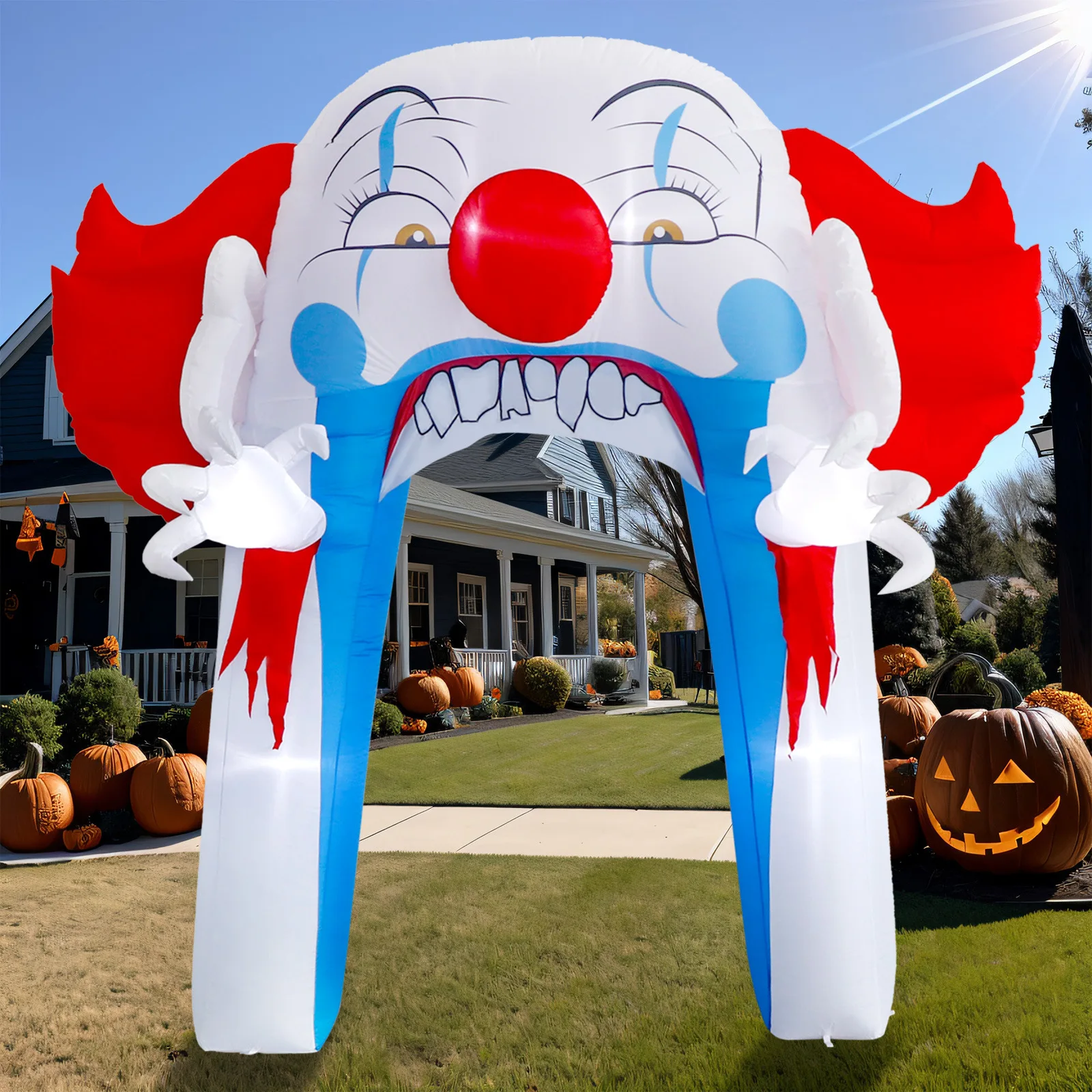 Gigante 10 pés infláveis de halloween arco de palhaço assustador arco de halloween explodir decorações de quintal brinquedos de festa ao ar livre com luzes led