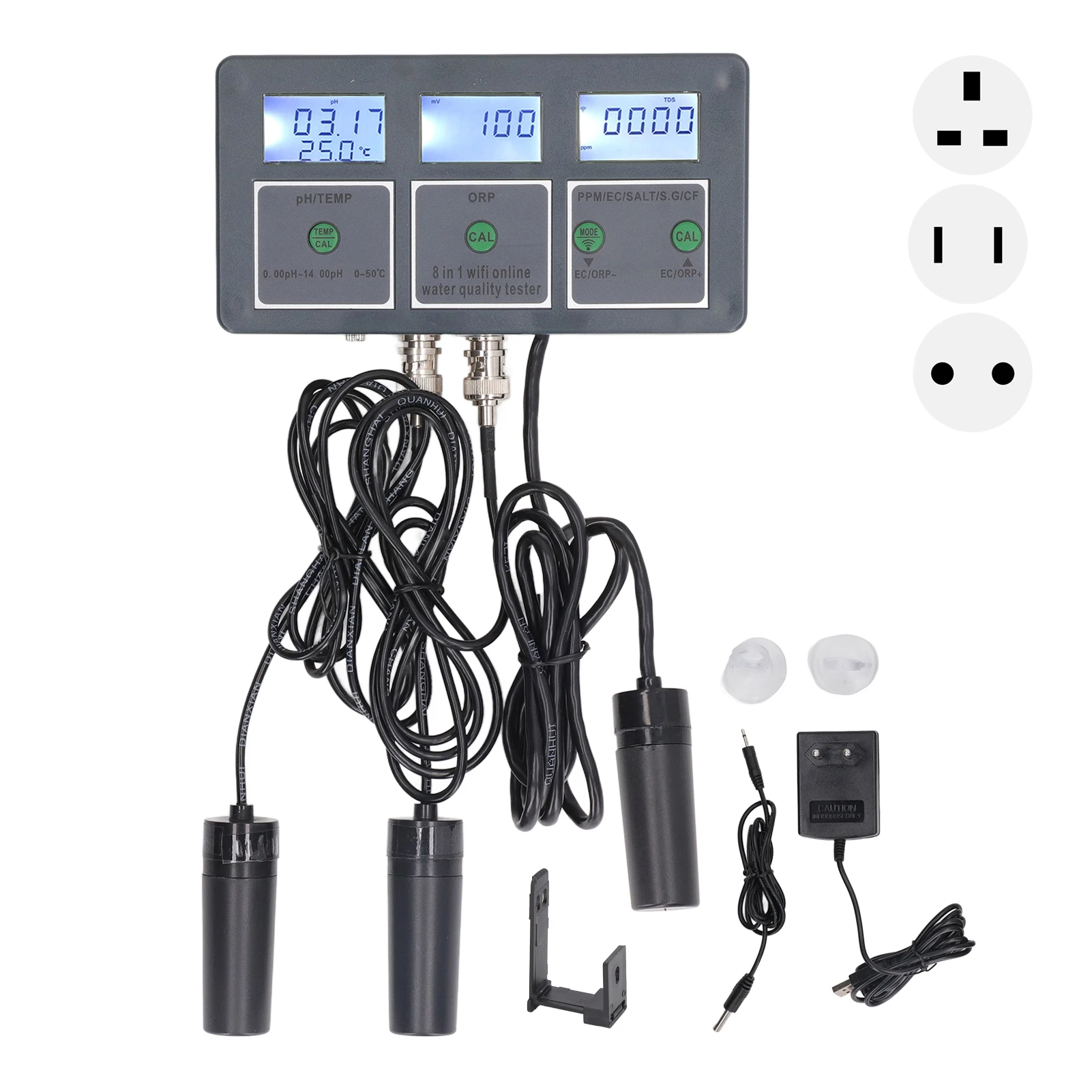 Meter Multi Parameter Water Quality Tester S. G PH EC SALT ORP  CF TEMP 8 in 1 Rechargeable Online Monitoring for Aquarium