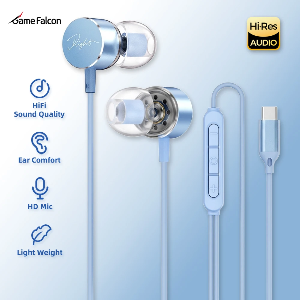 Wired Earphones USB Type C In Ear Headphones HiFi Bass Stereo With Volume Control Earbuds For Samsung Galaxy S26 S25 S24 S23 S22