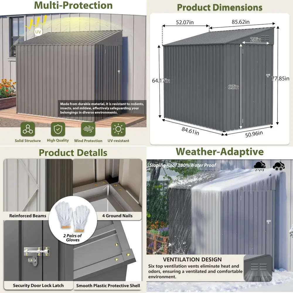 

Универсальный навес из оцинкованной стали размером 4x7 футов с запирающейся дверью, идеально подходит для хранения на открытом воздухе в саду и на заднем дворе.