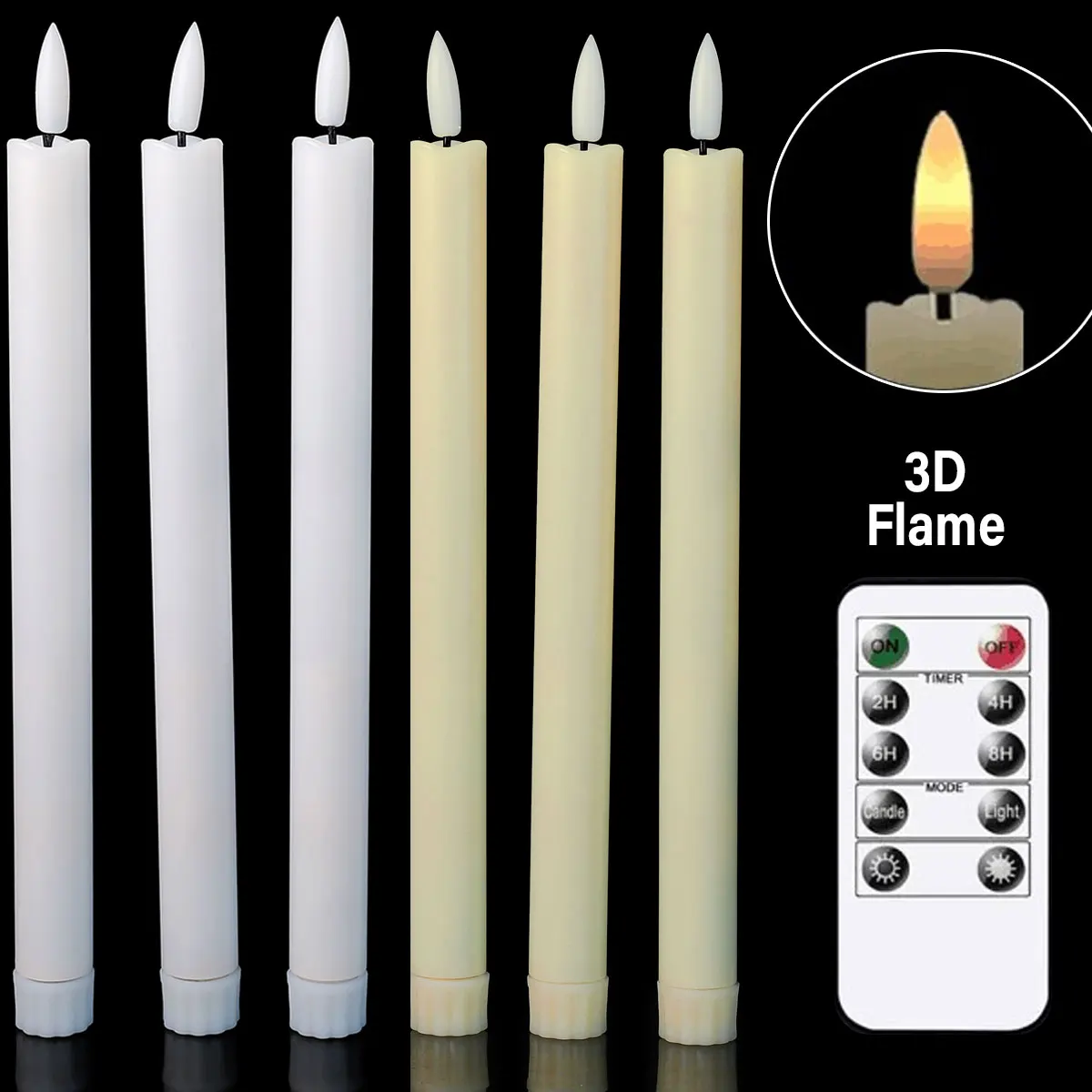 3 oder 6 Stück 25,4 cm beige/weiße flammenlose Weihnachts-LED-Kerzen, ferngesteuerte dekorative religiöse Kirchenkerzen aus Kunststoff für den Raum