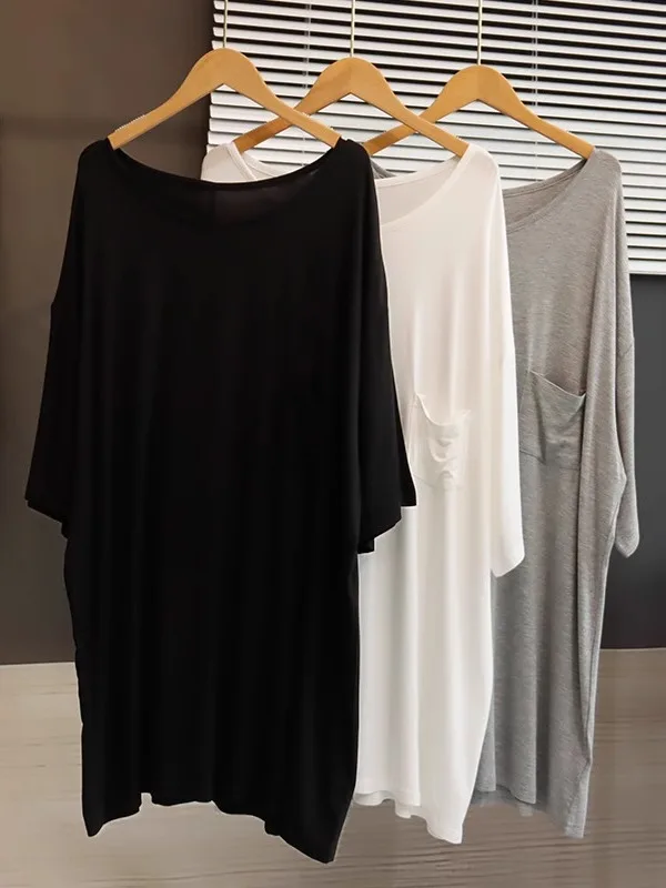 หลวม Modal ฤดูร้อน Dr ort ผู้หญิงเกาหลี Sle รอบ Ne ket เสื้อยืด Dr plus ขนาด Spwear Dr ความยาวกลาง