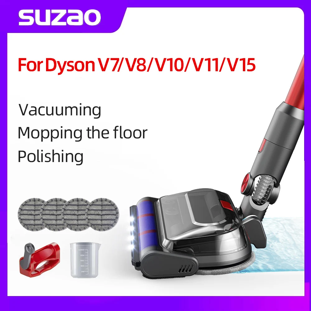 Motorized Floor Brush Head For Dyson V7 V8 V10 V11 V15 Vacuum Cleaner Soft Sweeper Roller Wet Dry Mopping Head With Mops