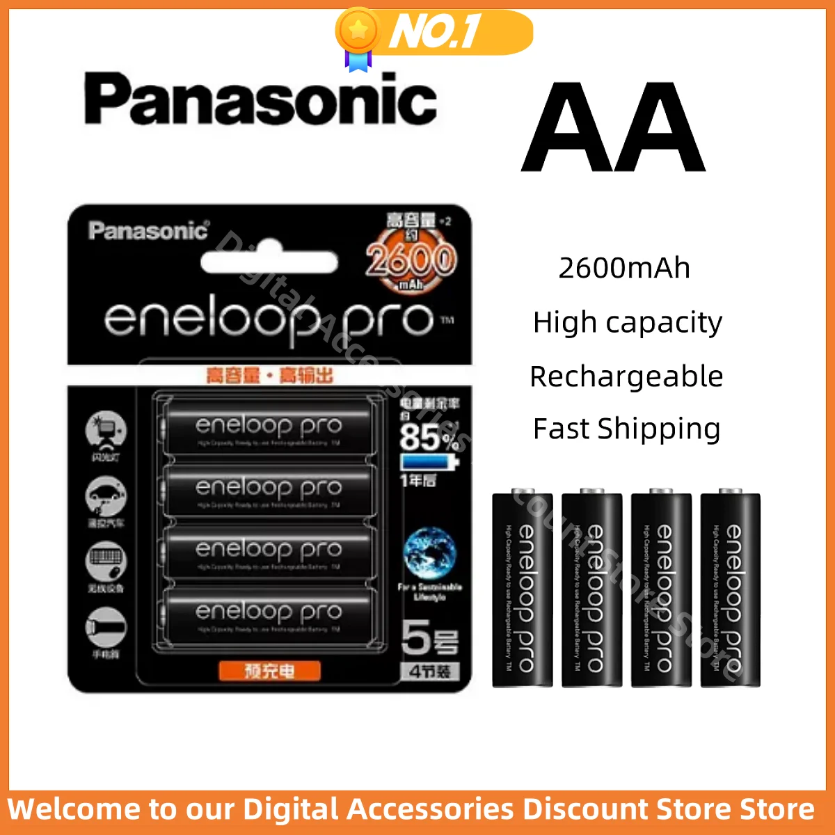 

Original Panasonic Enelop Rechargeable Battery Pro AA 2600mAh AAA 950mAh 1.2V NI-MH Camera Mouse Air Conditioner