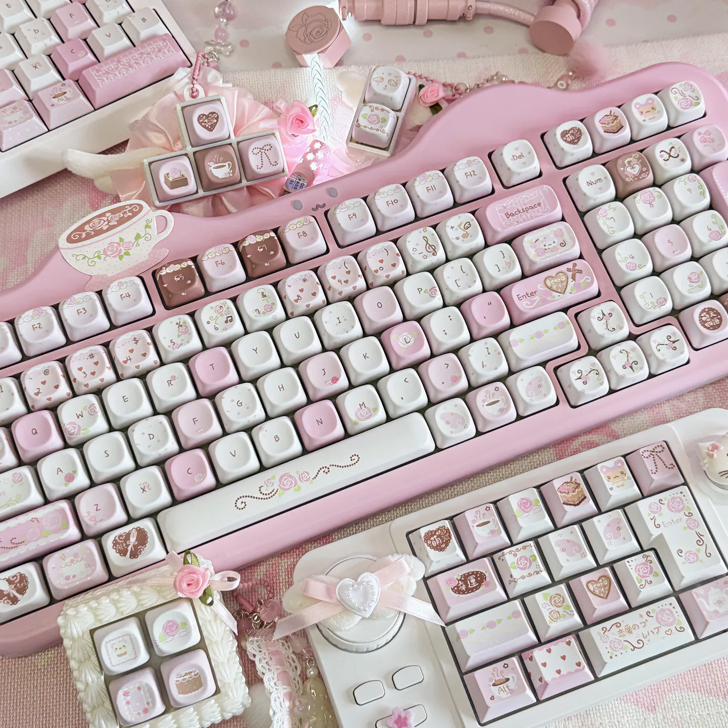 Pink PBT KeyCap Double Shot MOA Cherry Profile KeyCap for MX Switches Alice ISO Layout Mechanical Keyboards 6.25U 7U Spacebar