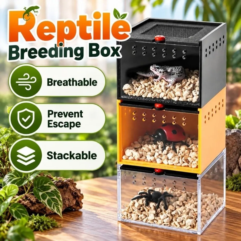 Breathable Reptile Breeding Box Prevent Escape Durable Insect Feeding Cage Transparent Stackable Crawling Pet Container