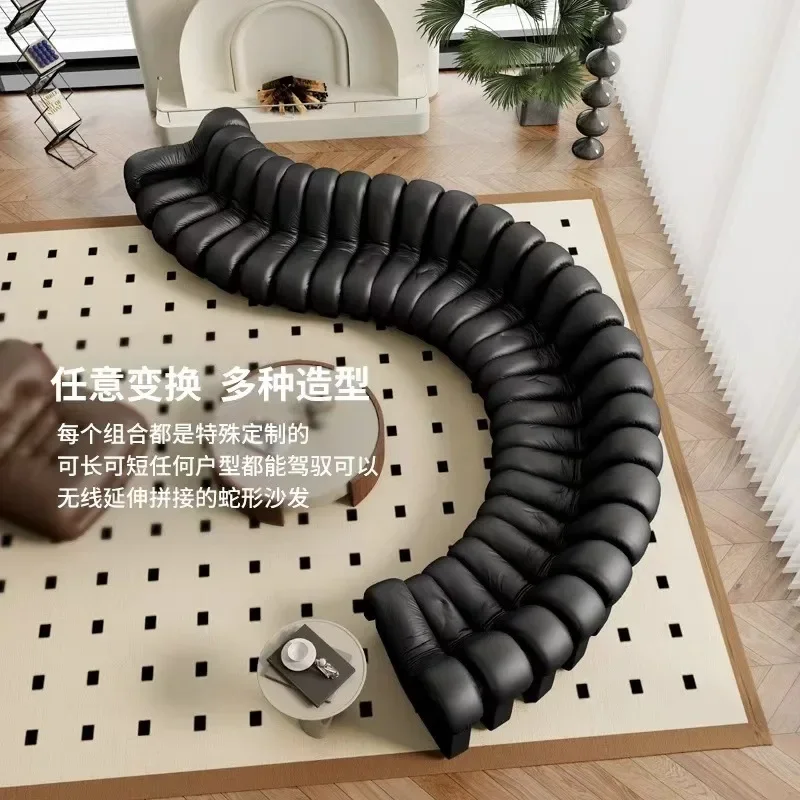 Sofá curvo, sofá de couro serpentina, minimalismo moderno, módulo, combinação