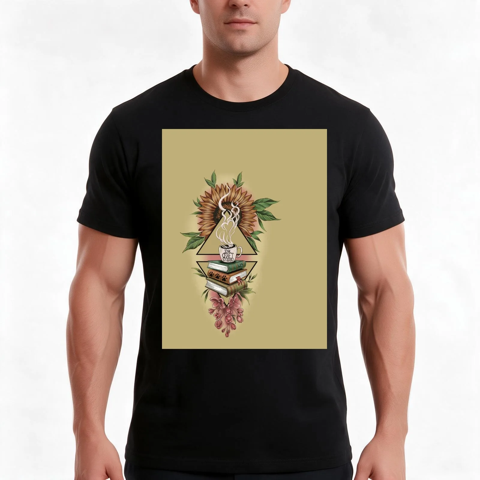 Ink Craft Book Stack T-Shirt Summer Casual Cotton Tee Oversized Streetwear Tops Vintage Graphic Print Loose Fit Short Sleeve
