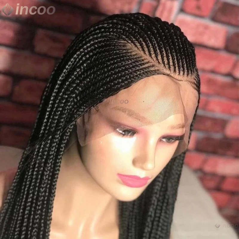 Parrucche intrecciate senza nodi da 36 pollici con capelli del bambino Parrucche intrecciate sintetiche per le donne nere Parrucche anteriori in pizzo pieno Trecce Capelli africani