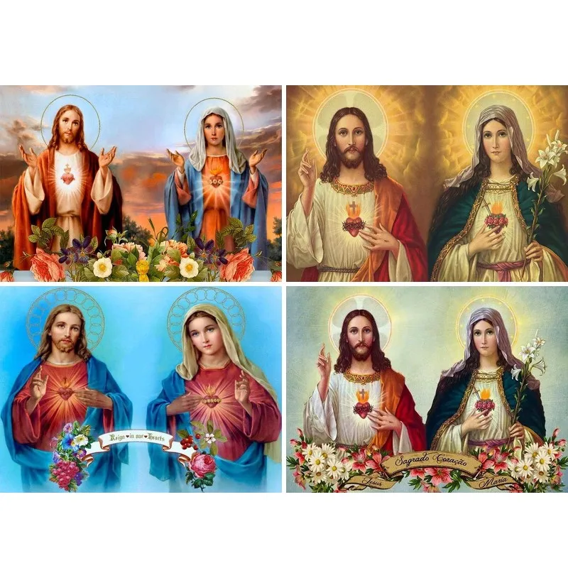 5D Full Drill Diamond Art Virgin Mary and Jesus Christ Square Diamond Embroidery Portrait Needlework Mosaic Art DIY Wall Decor