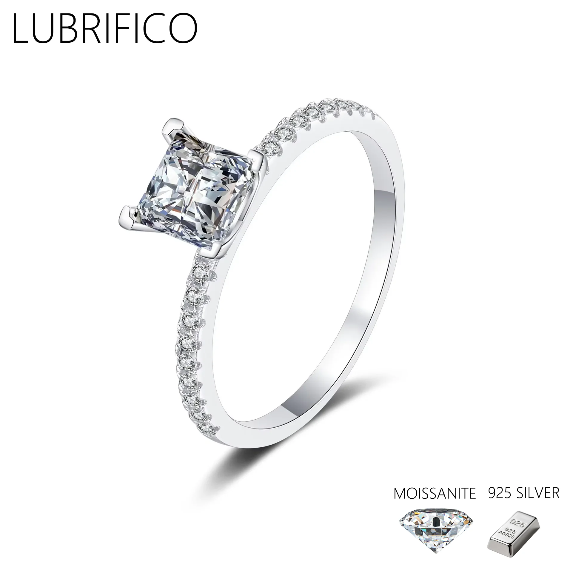 

1.0-2.0 Ct Moissanite Square Four-pronged Ring 925 Sterling Silver Lab Diamond Rings For Women Wedding Band Jewelry Gifts