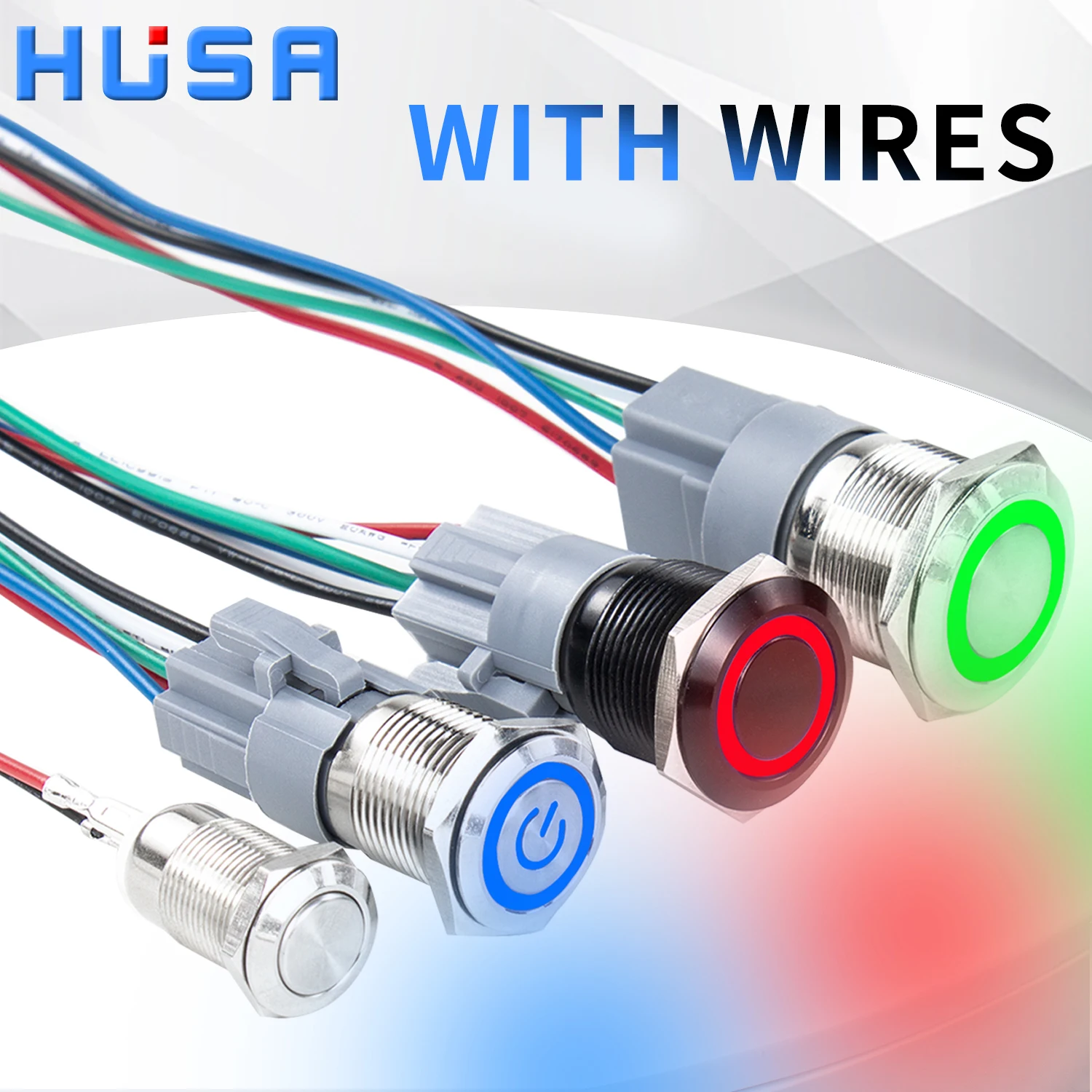 12 16 19 22 mm Metal Push Button Switch with Wire On Off PC Power Flat head 12v for Car Momentary Latching Fixed Blue 5V 220V