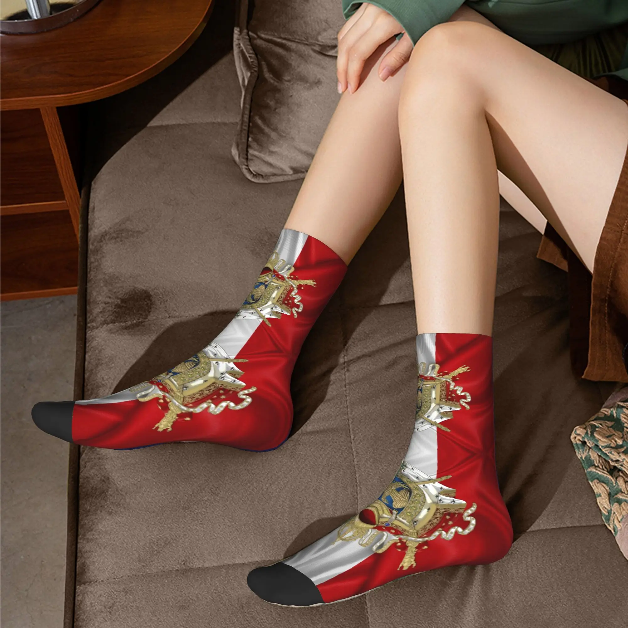 CUSTOM Kawaii พิมพ์ Greater Coat of Arms of the First ถุงเท้าจักรวรรดิฝรั่งเศสสําหรับยืดฤดูร้อนฤดูหนาวธงฝรั่งเศสถุงเท้าลูกเรือ