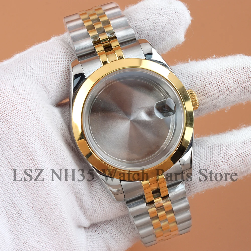 36mm/39mm nh35 gold silver sapphire glass watch case water resistant accessories fit datejust nh35 nh36 movement 28.5mm dial