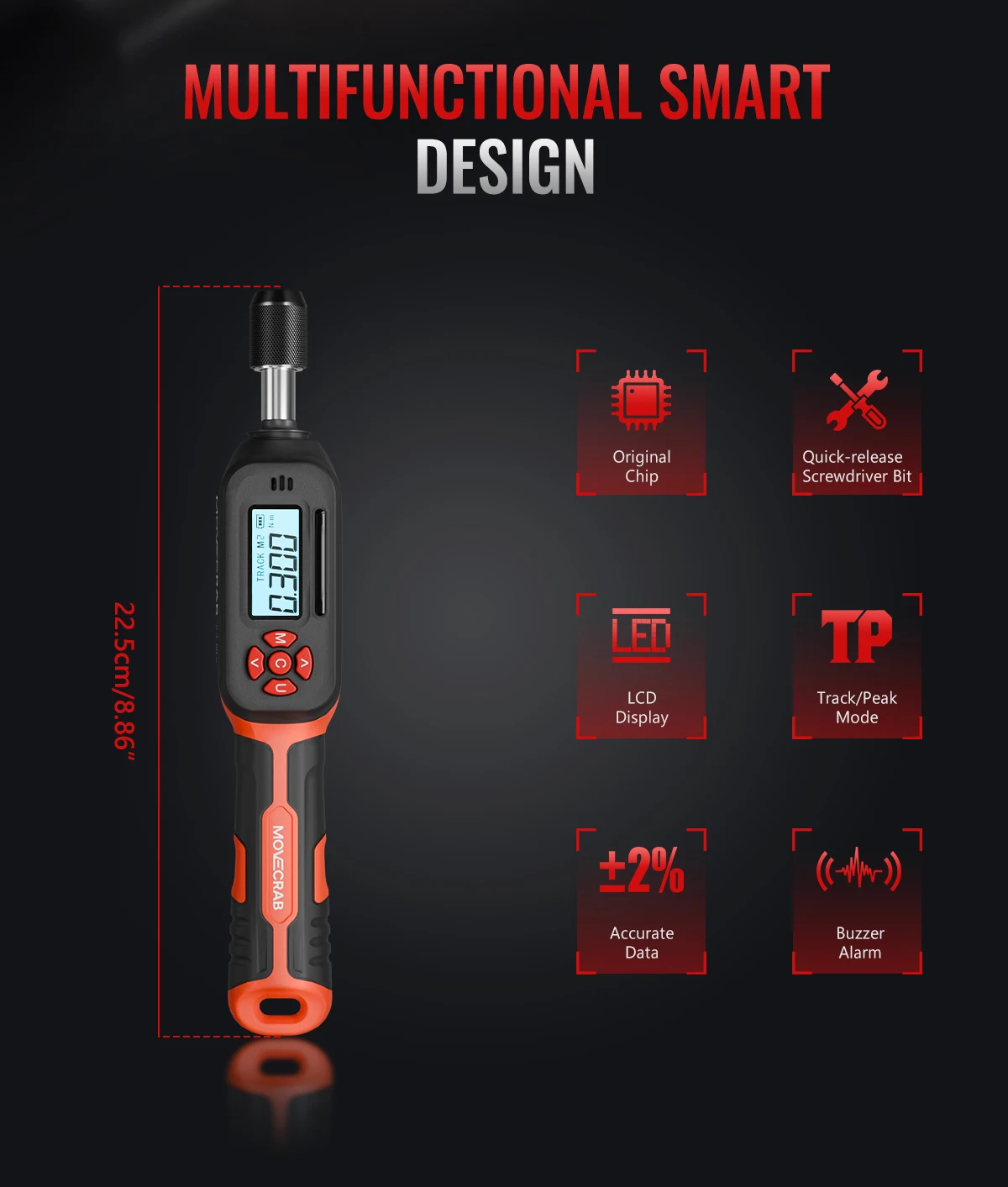 MOVECRAB Digitaler Drehmomentschraubendreher-Satz mit Summer/LED/Vibrationsalarm für Fahrradreparatur, Werkzeuge, Wartung und DIY – Detail 4
