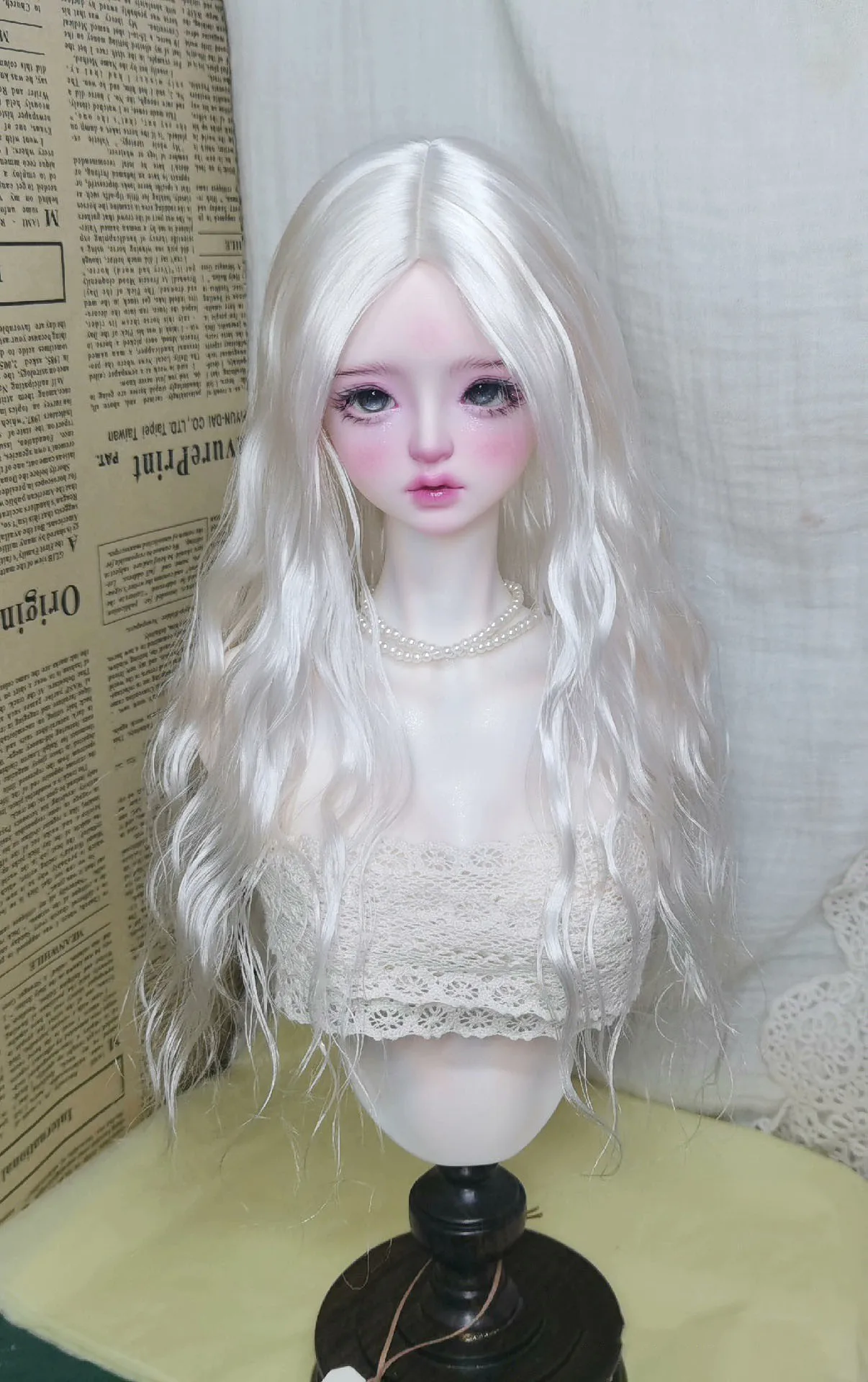 Doll Accessories White Color Bouffant Style BJD Wig 1/3, Mohair Wig 60cm Doll Bangs Long Hair i Piece Free Shipping