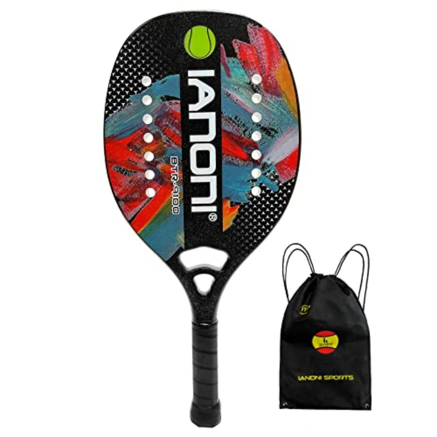 Beach Tennis Paddle for outdoor court use, carbon fiber frame with EVA memory foam core, black and neon yellow, lightweight and