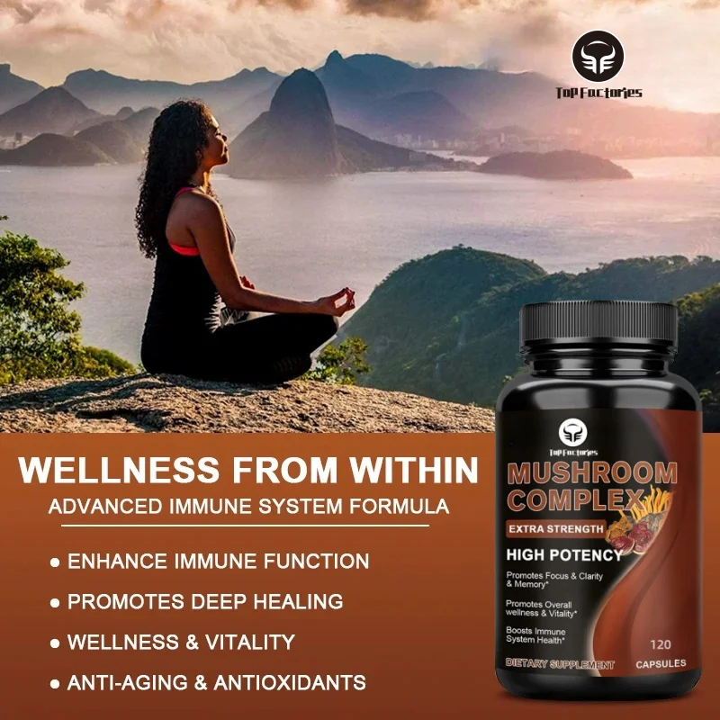 10 Mushrooms Blend Supplement - Lions Mane, Cordyceps,Turkey Tail -Natural Stress & Mood Support Brain, Memory & Focus, Immune