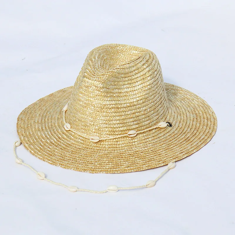 Women's Shell Necklace Straw Panama Hat Original Design Beach Sun Cap