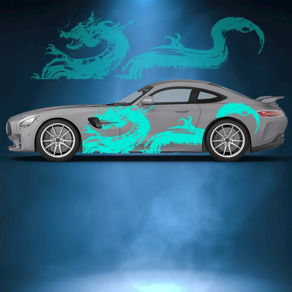 

Blue Flying Dragon Pattern Car Side Sticker Vinyl Self-adhesive Paper Motorsport Paint Decal Suitable for Truck Suv Decoration