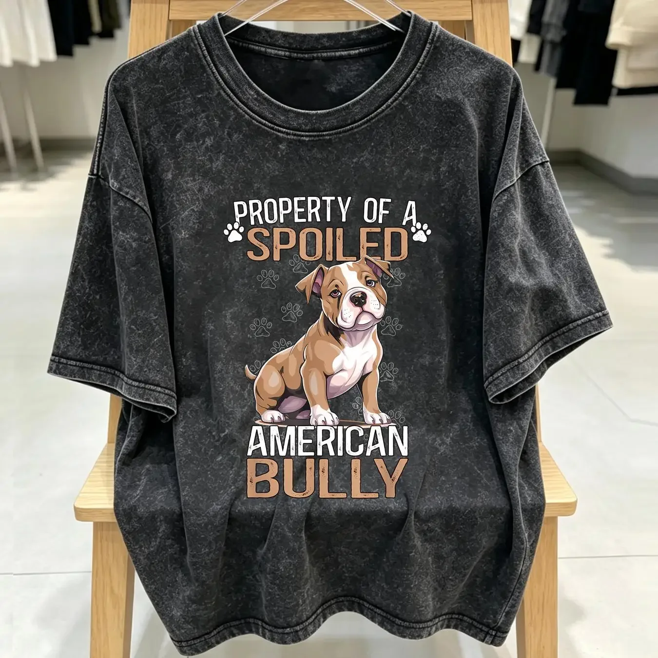 washed T Shirt Bully XL Pitbull Owner Property Of A Spoiled American  vintage Washed streetwear Casual Stylish Stretched