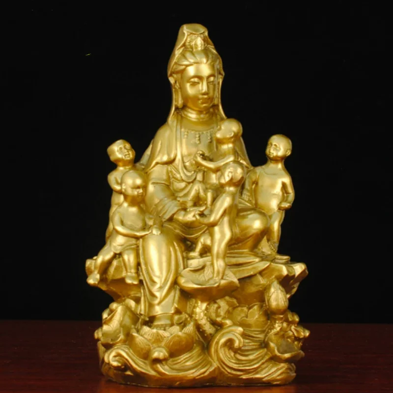 

Antique bronze Songzi Guanyin Bodhisattva Buddha statue home Buddhist hall offering auspicious ornament Chinese style decoration